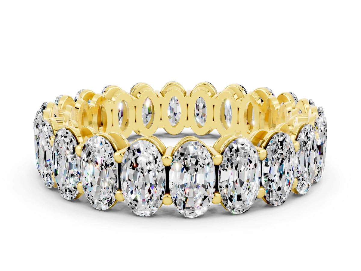 Oval Cut Moissanite Eternity Band in Yellow gold with Shared Prong Setting