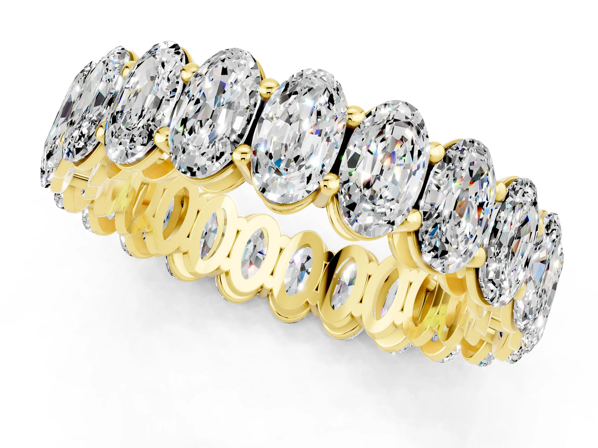 Oval Cut Moissanite Eternity Band in Yellow gold with Shared Prong Setting_1