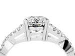 Oval Cut Moissanite Solitaire Ring in Platinum with Interwoven Pavé Band and Prong Setting_10