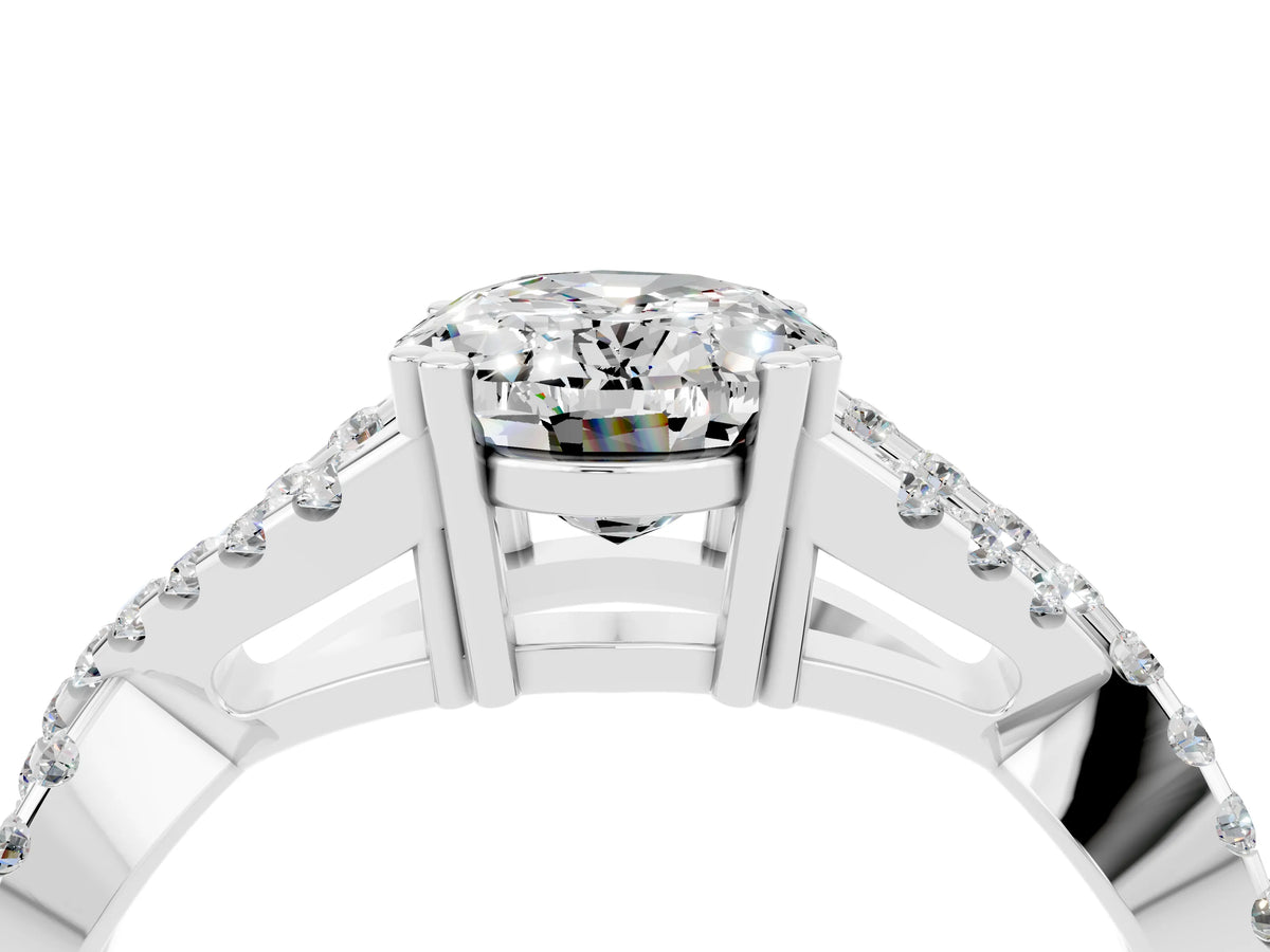 Oval Cut Moissanite Solitaire Ring in Platinum with Interwoven Pavé Band and Prong Setting_10