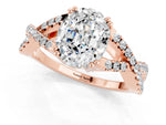 Oval Cut Moissanite Solitaire Ring in Rose gold with Interwoven Pavé Band and Prong Setting_1
