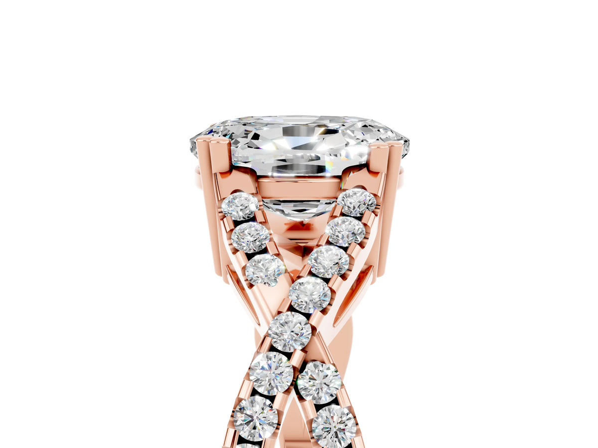 Oval Cut Moissanite Solitaire Ring in Rose gold with Interwoven Pavé Band and Prong Setting_5