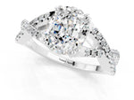 Oval Cut Moissanite Solitaire Ring in Silver with Interwoven Pavé Band and Prong Setting_7