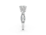 Oval Cut Moissanite Solitaire Ring in Silver with Interwoven Pavé Band and Prong Setting_8