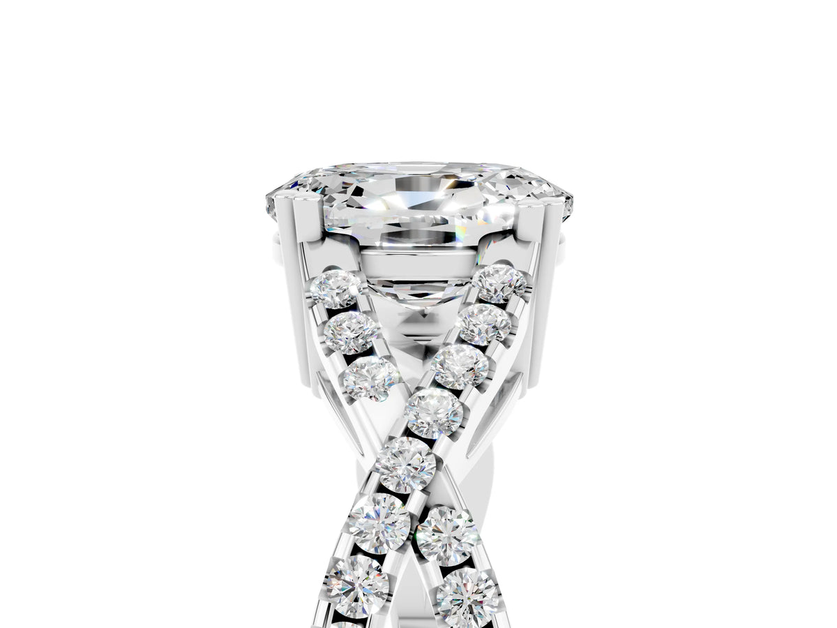 Oval Cut Moissanite Solitaire Ring in White gold with Interwoven Pavé Band and Prong Setting_5