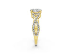 Oval Cut Moissanite Solitaire Ring in Yellow gold with Interwoven Pavé Band and Prong Setting_2