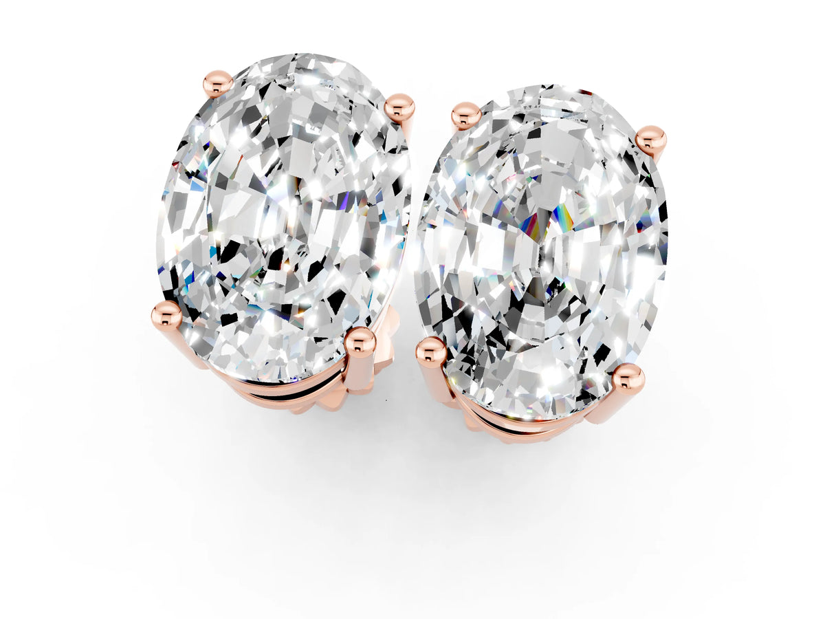 Oval Cut Moissanite Stud Earrings in Rose gold with Basket Setting_1