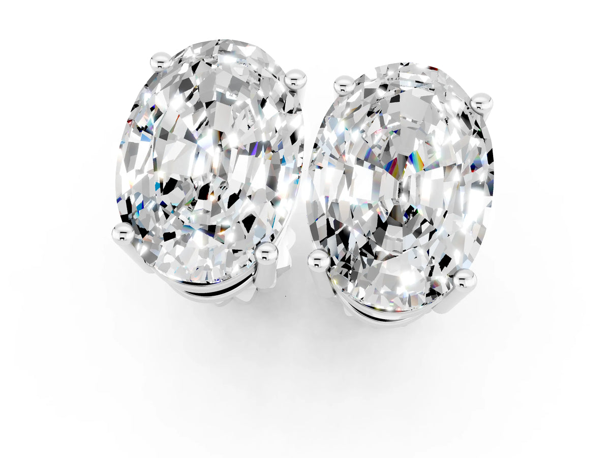 Oval Cut Moissanite Stud Earrings in White gold with Basket Setting_1