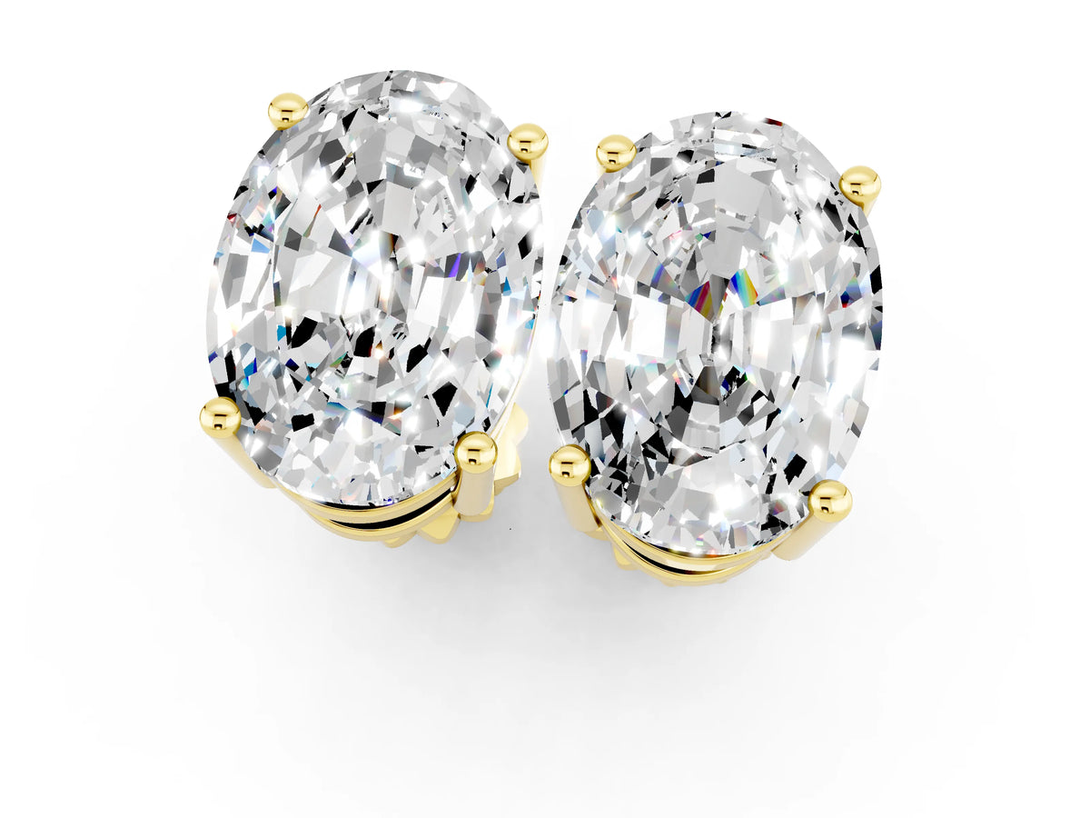 Oval Cut Moissanite Stud Earrings in Yellow gold with Basket Setting_1