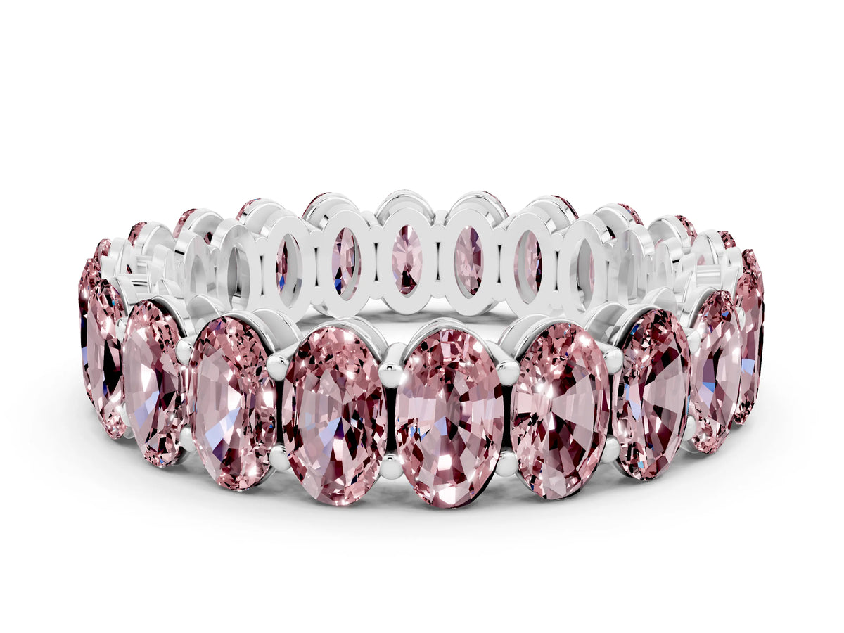 Oval Cut Morganite Eternity Band in Platinum with Shared Prong Setting