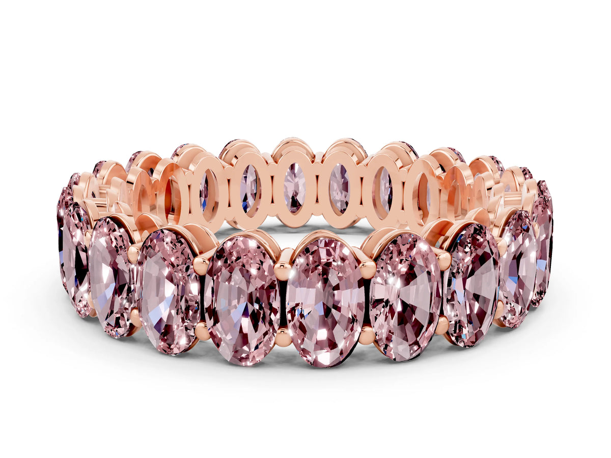 Oval Cut Morganite Eternity Band in Rose gold with Shared Prong Setting