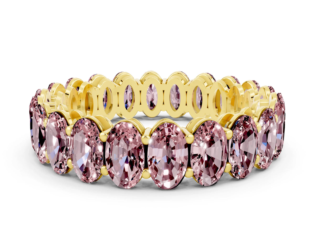 Oval Cut Morganite Eternity Band in Yellow gold with Shared Prong Setting