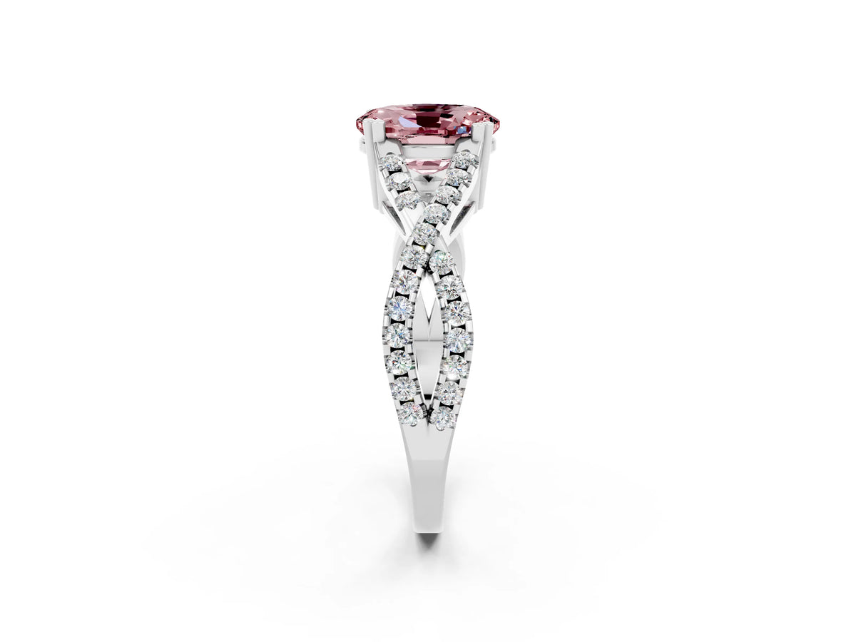 Oval Cut Morganite Solitaire Ring in Platinum with Interwoven Pavé Band and Prong Setting_8