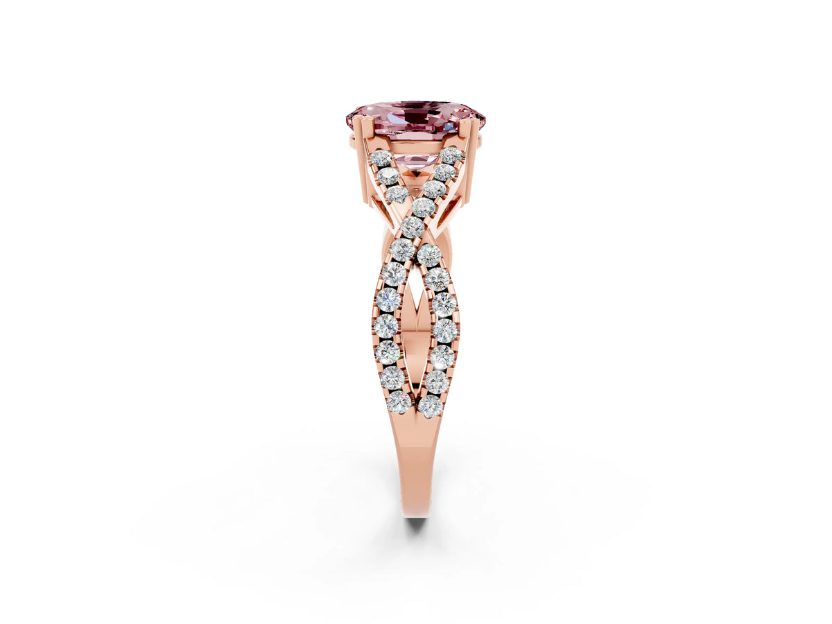 Oval Cut Morganite Solitaire Ring in Rose gold with Interwoven Pavé Band and Prong Setting_2