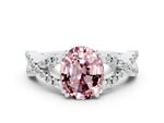 Oval Cut Morganite Solitaire Ring in Silver with Interwoven Pavé Band and Prong Setting_6