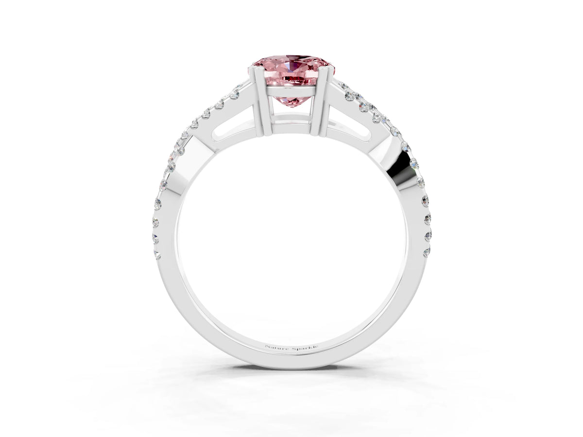 Oval Cut Morganite Solitaire Ring in White gold with Interwoven Pavé Band and Prong Setting_3