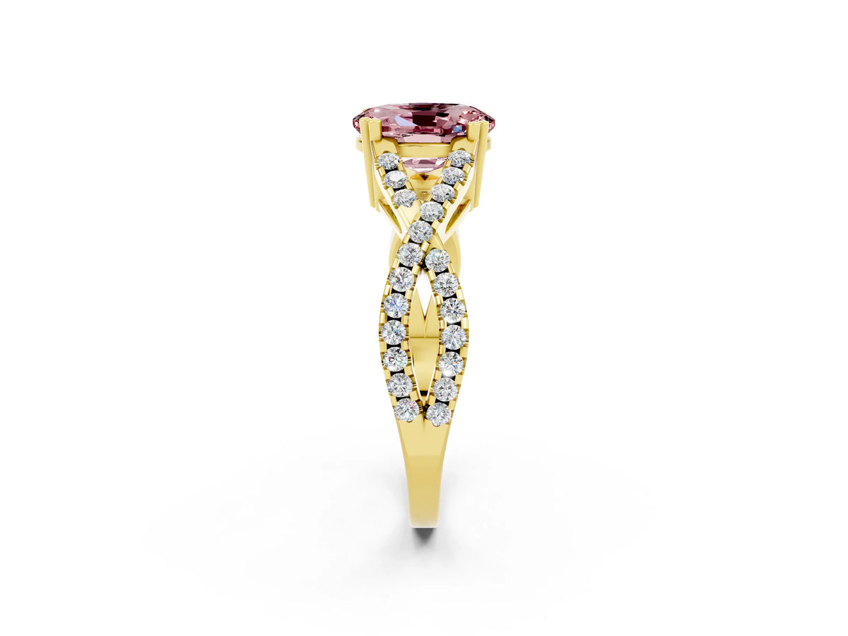Oval Cut Morganite Solitaire Ring in Yellow gold with Interwoven Pavé Band and Prong Setting_2