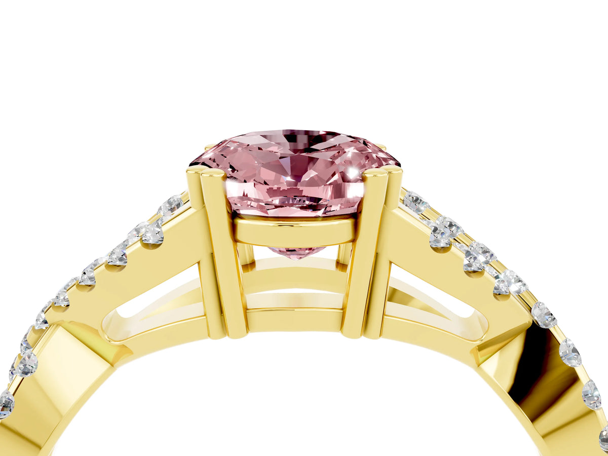 Oval Cut Morganite Solitaire Ring in Yellow gold with Interwoven Pavé Band and Prong Setting_4