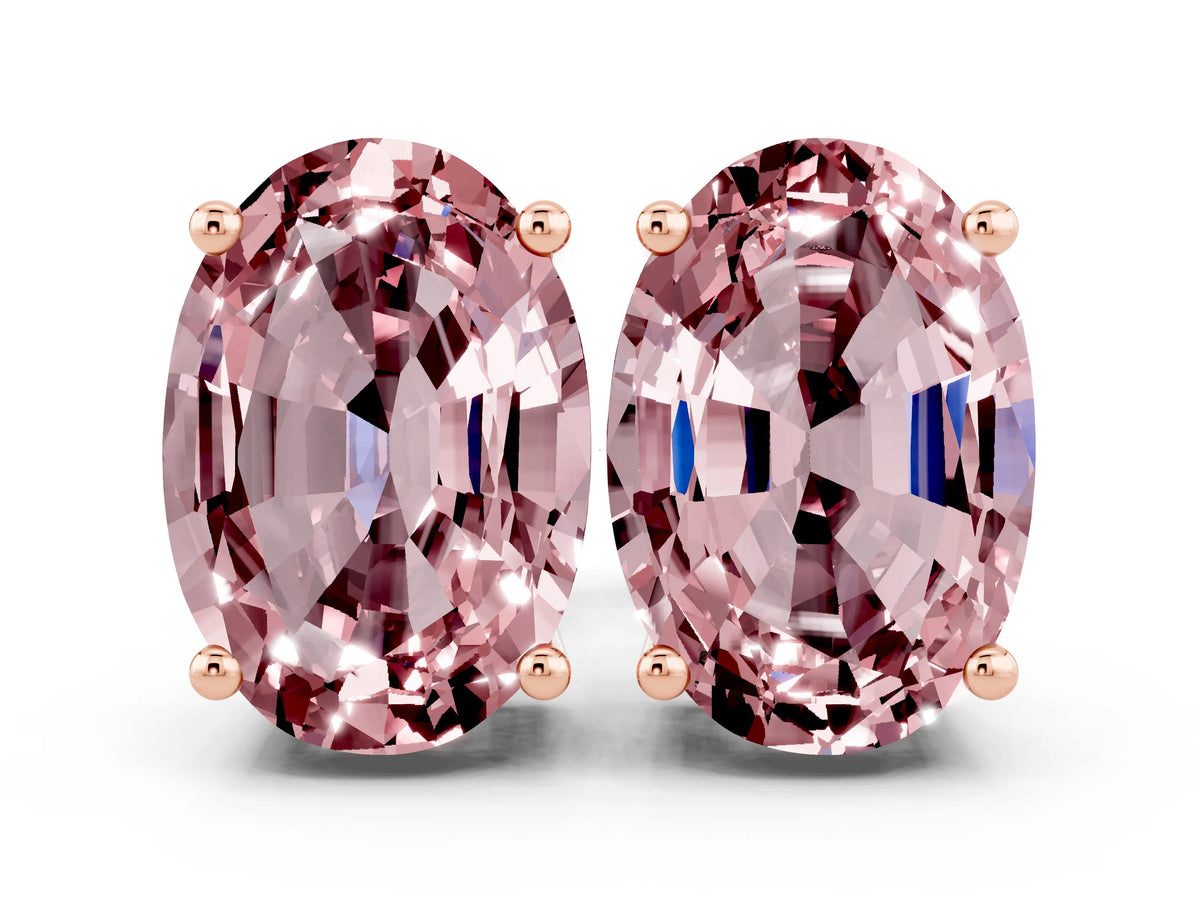 Oval Cut Morganite Stud Earrings in Rose gold with Basket Setting