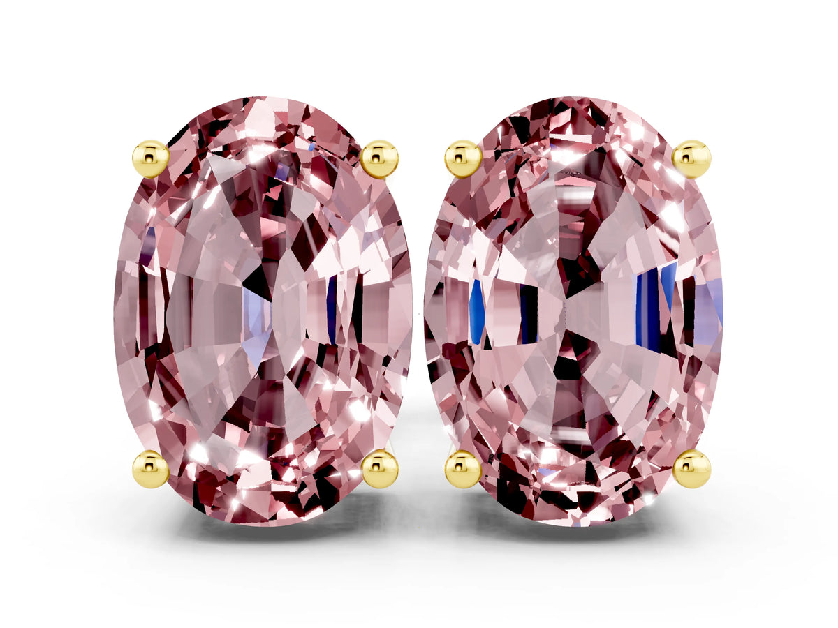 Oval Cut Morganite Stud Earrings in Yellow gold with Basket Setting