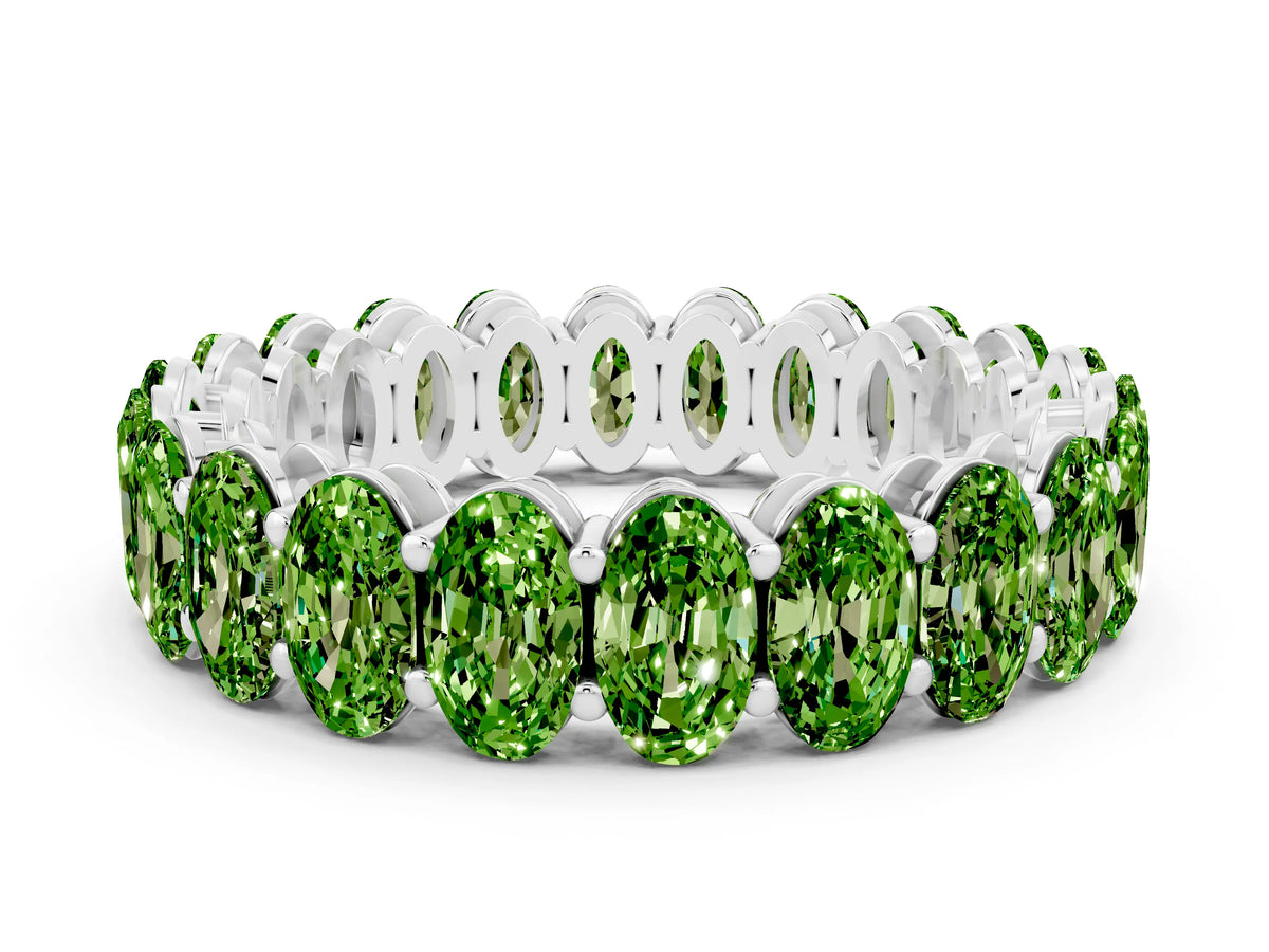 Oval Cut Peridot Eternity Band in Platinum with Shared Prong Setting