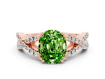 Oval Cut Peridot Solitaire Ring in Rose gold with Interwoven Pavé Band and Prong Setting