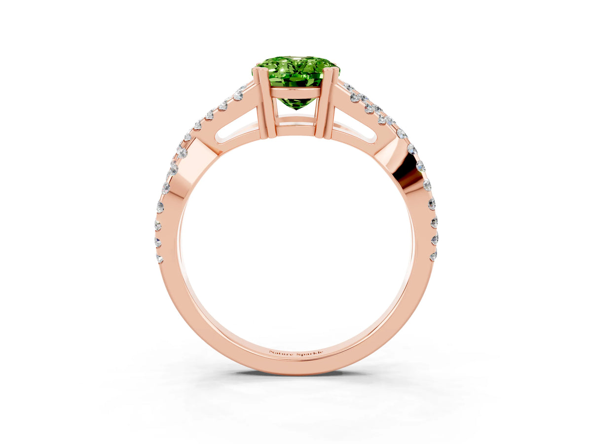 Oval Cut Peridot Solitaire Ring in Rose gold with Interwoven Pavé Band and Prong Setting_3