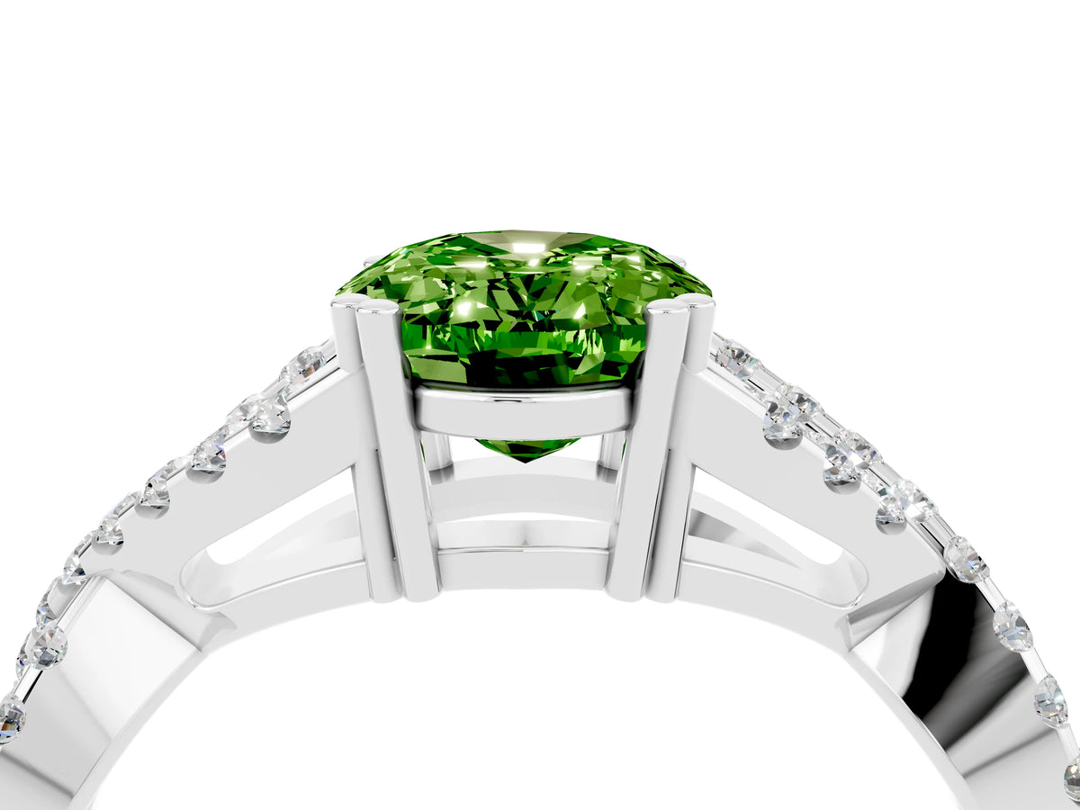 Oval Cut Peridot Solitaire Ring in Silver with Interwoven Pavé Band and Prong Setting_10