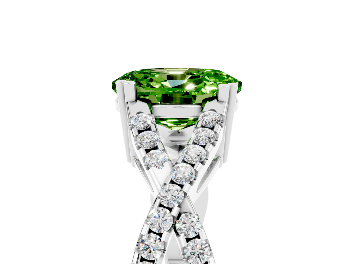 Oval Cut Peridot Solitaire Ring in Silver with Interwoven Pavé Band and Prong Setting_11