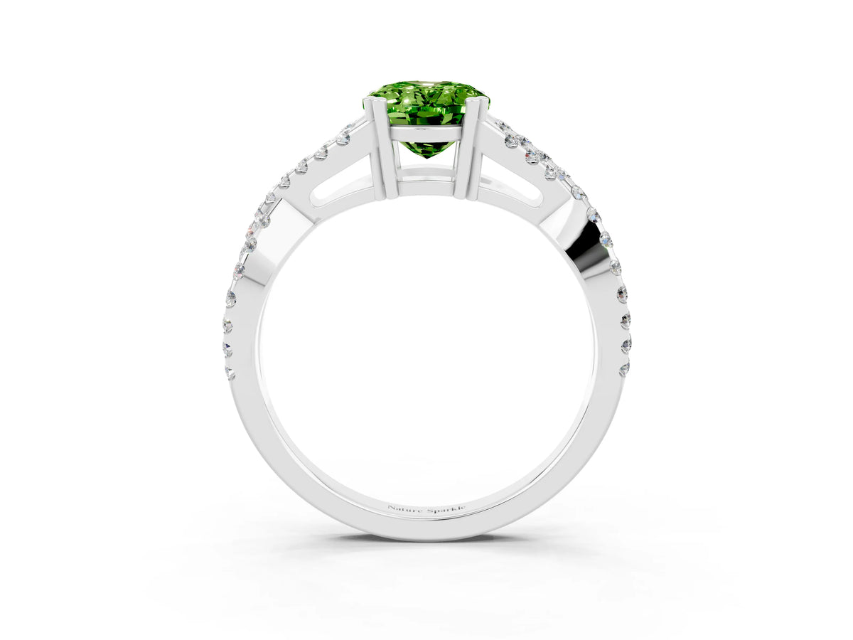 Oval Cut Peridot Solitaire Ring in White gold with Interwoven Pavé Band and Prong Setting_3