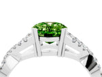 Oval Cut Peridot Solitaire Ring in White gold with Interwoven Pavé Band and Prong Setting_4