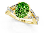 Oval Cut Peridot Solitaire Ring in Yellow gold with Interwoven Pavé Band and Prong Setting_1
