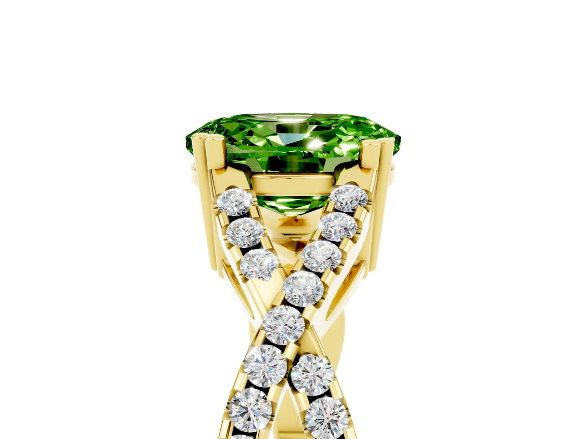 Oval Cut Peridot Solitaire Ring in Yellow gold with Interwoven Pavé Band and Prong Setting_5