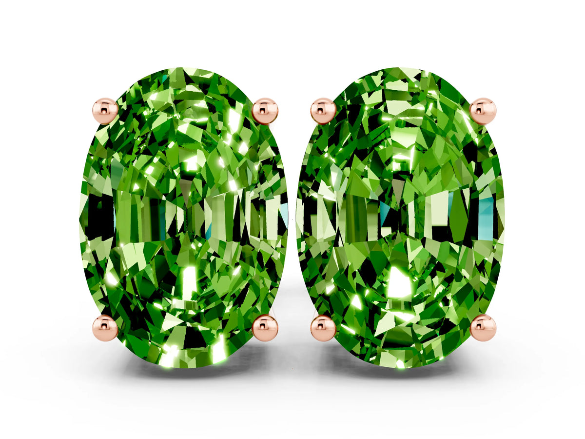 Oval Cut Peridot Stud Earrings in Rose gold with Basket Setting