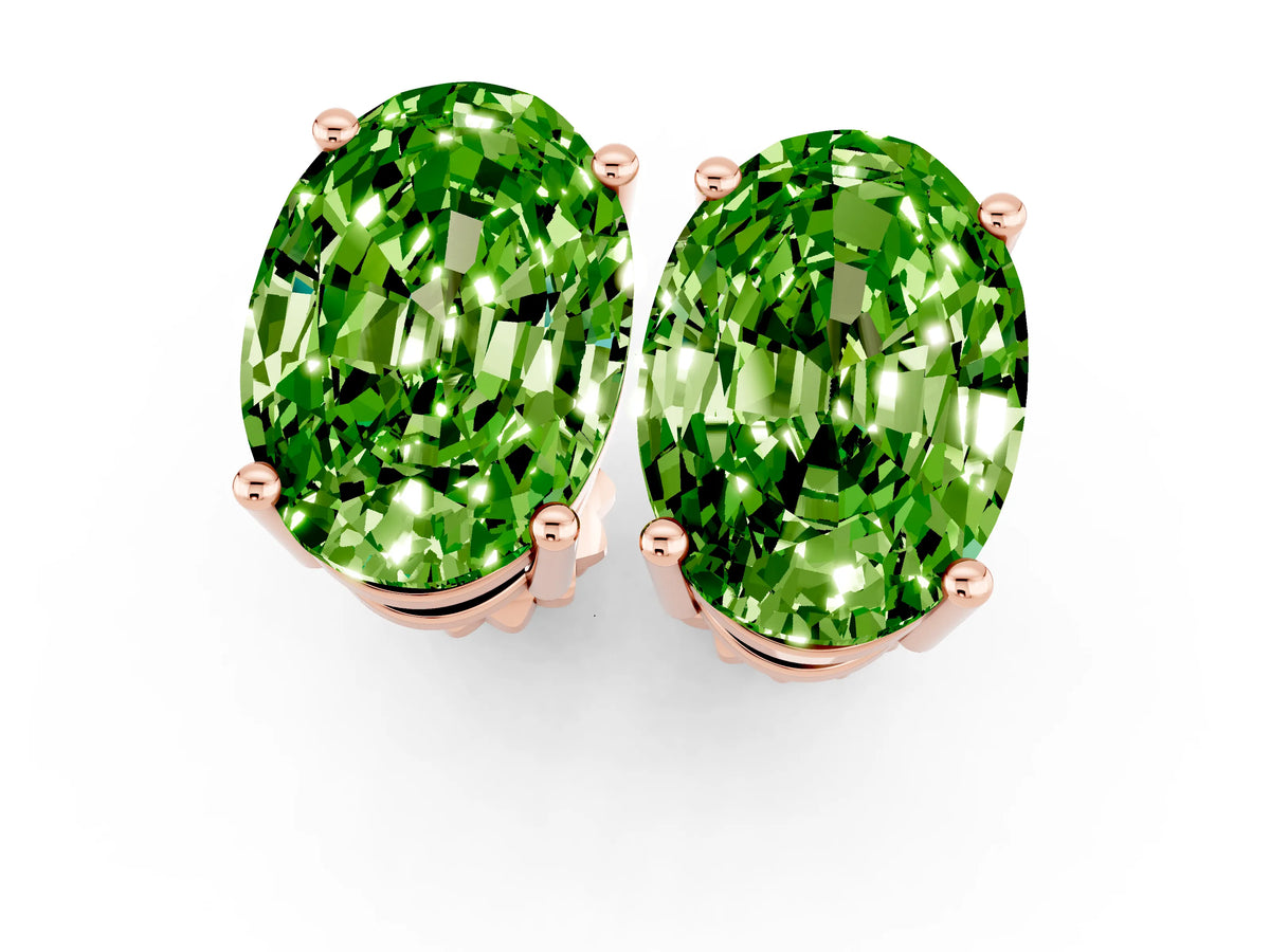 Oval Cut Peridot Stud Earrings in Rose gold with Basket Setting_1