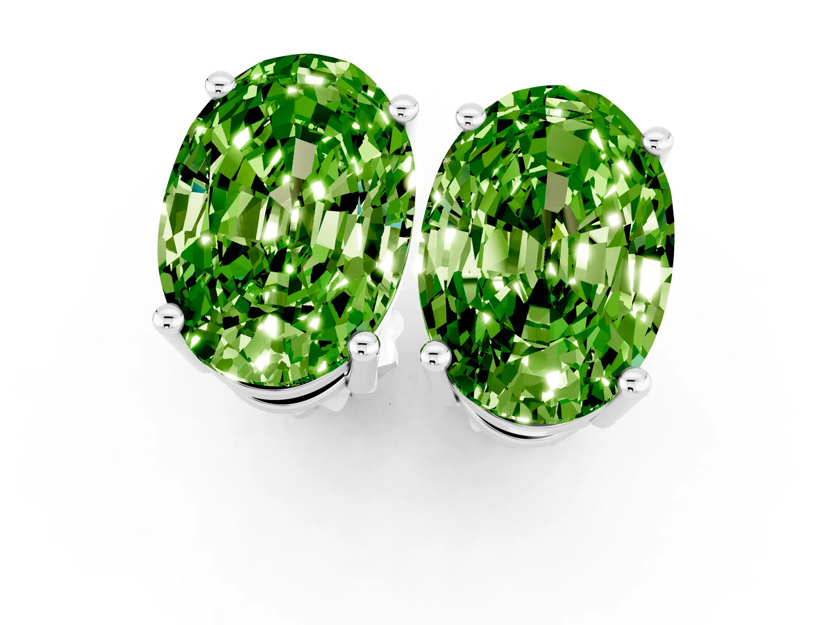 Oval Cut Peridot Stud Earrings in White gold with Basket Setting_1