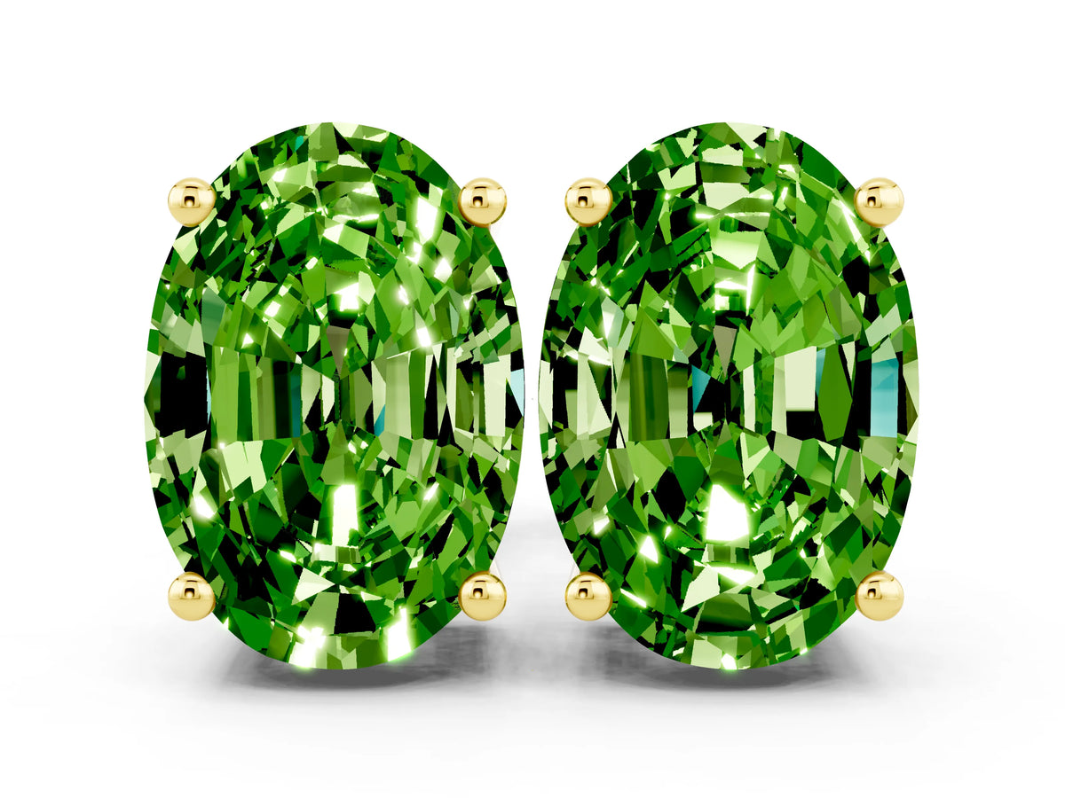 Oval Cut Peridot Stud Earrings in Yellow gold with Basket Setting