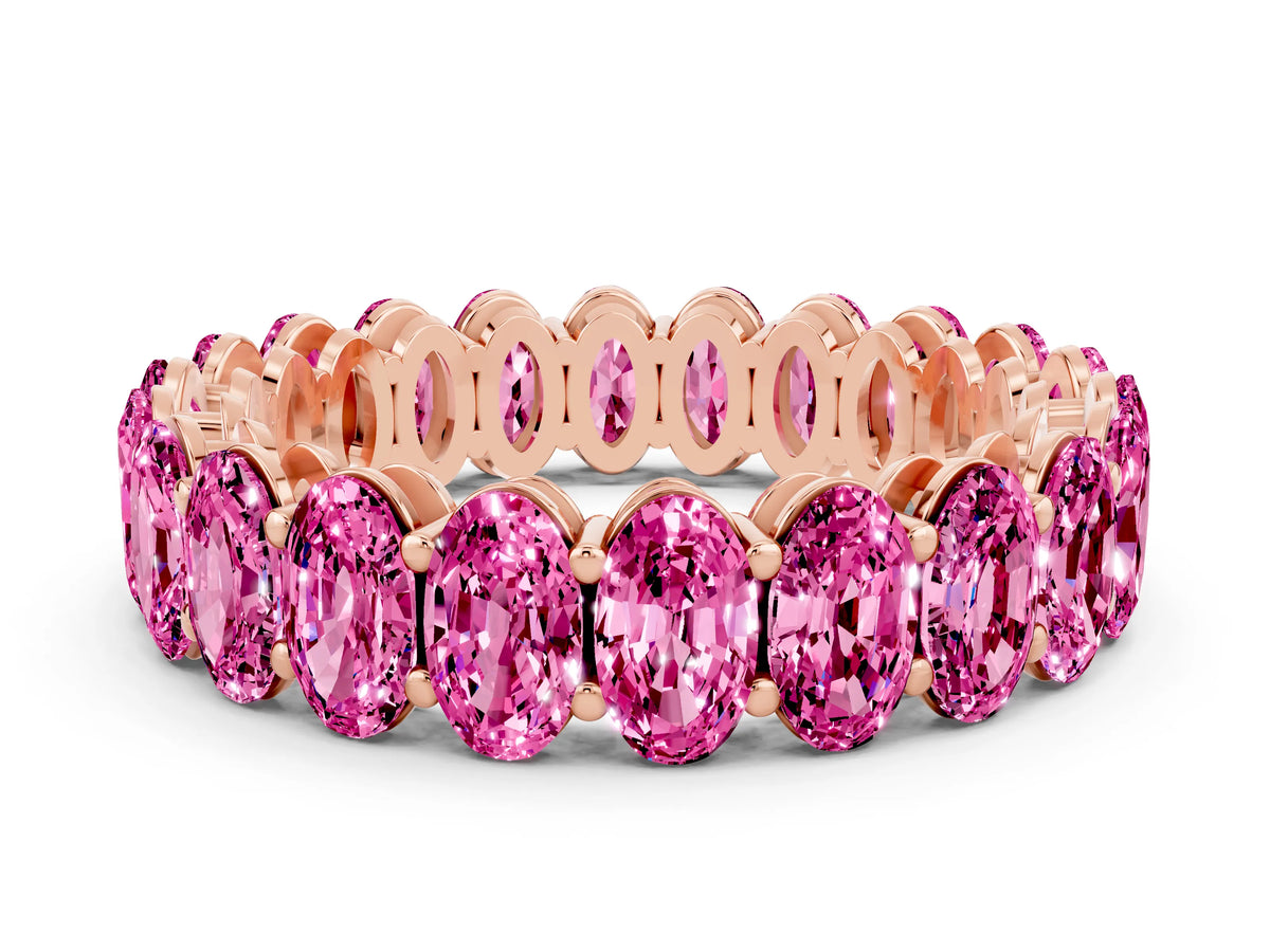 Oval Cut Pink Sapphire Eternity Band in Rose gold with Shared Prong Setting