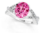 Oval Cut Pink Sapphire Solitaire Ring in White gold with Interwoven Pavé Band and Prong Setting_1