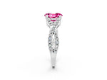 Oval Cut Pink Sapphire Solitaire Ring in White gold with Interwoven Pavé Band and Prong Setting_2