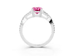 Oval Cut Pink Sapphire Solitaire Ring in White gold with Interwoven Pavé Band and Prong Setting_3