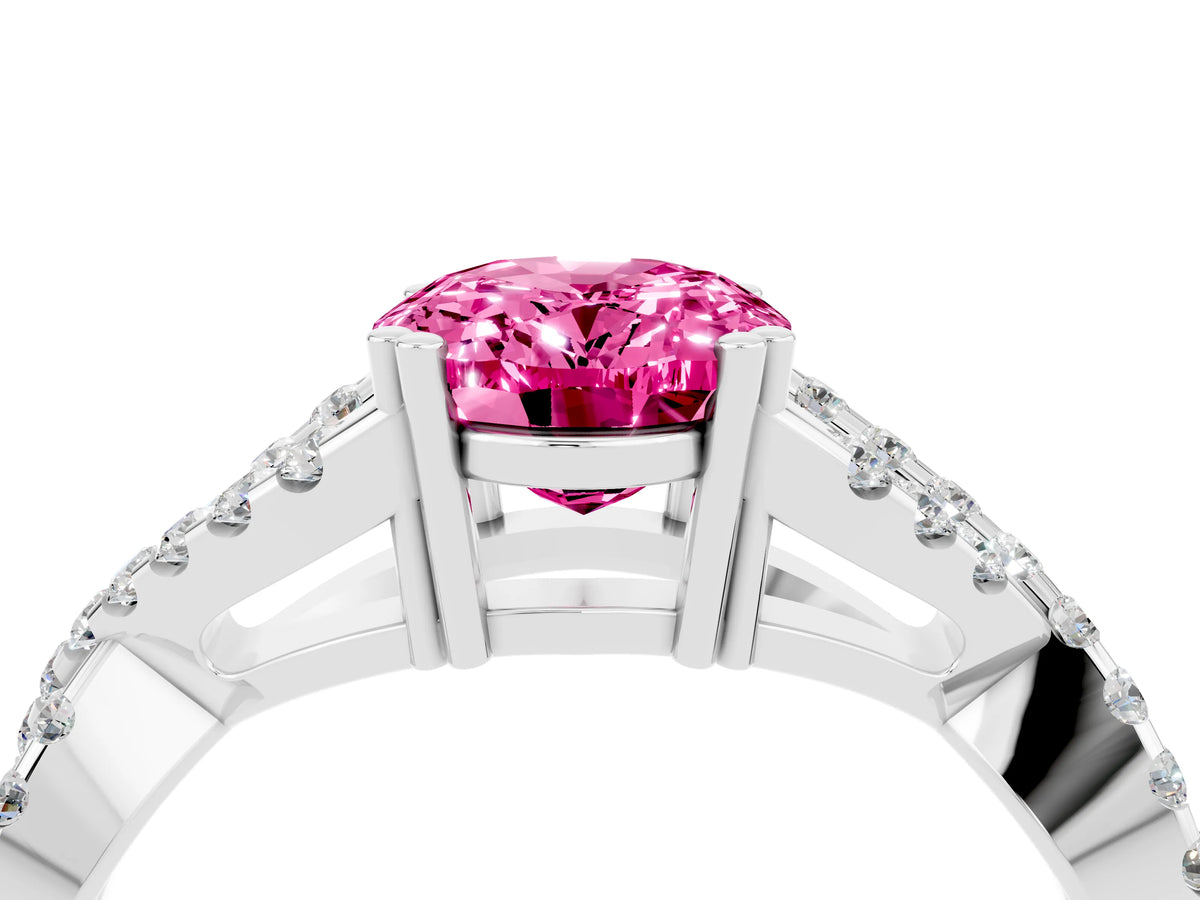 Oval Cut Pink Sapphire Solitaire Ring in White gold with Interwoven Pavé Band and Prong Setting_4