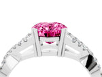 Oval Cut Pink Sapphire Solitaire Ring in White gold with Interwoven Pavé Band and Prong Setting_4