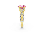 Oval Cut Pink Sapphire Solitaire Ring in Yellow gold with Interwoven Pavé Band and Prong Setting_2