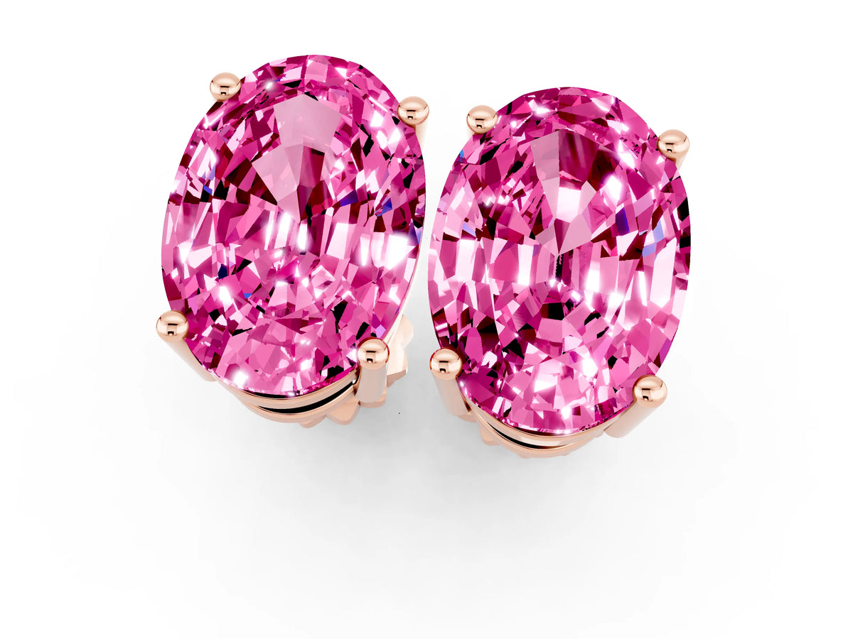 Oval Cut Pink Sapphire Stud Earrings in Rose gold with Basket Setting_1