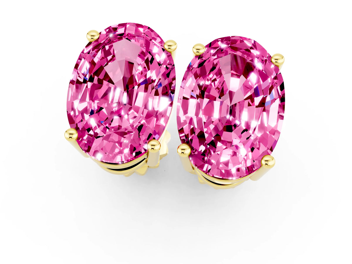 Oval Cut Pink Sapphire Stud Earrings in Yellow gold with Basket Setting_1