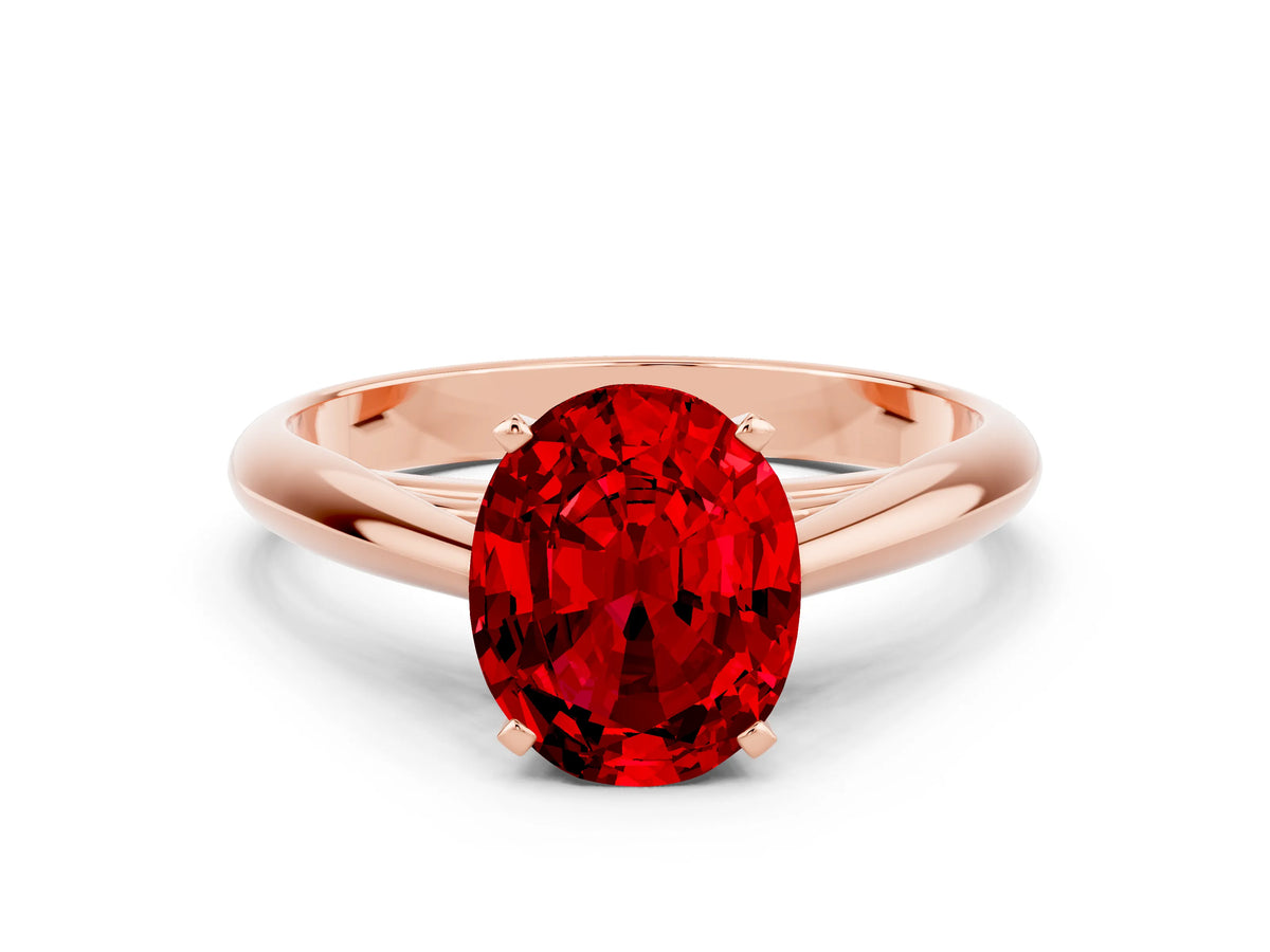 Oval Cut Ruby Cathedral Solitaire Engagement Ring in Rose gold with Prong Setting