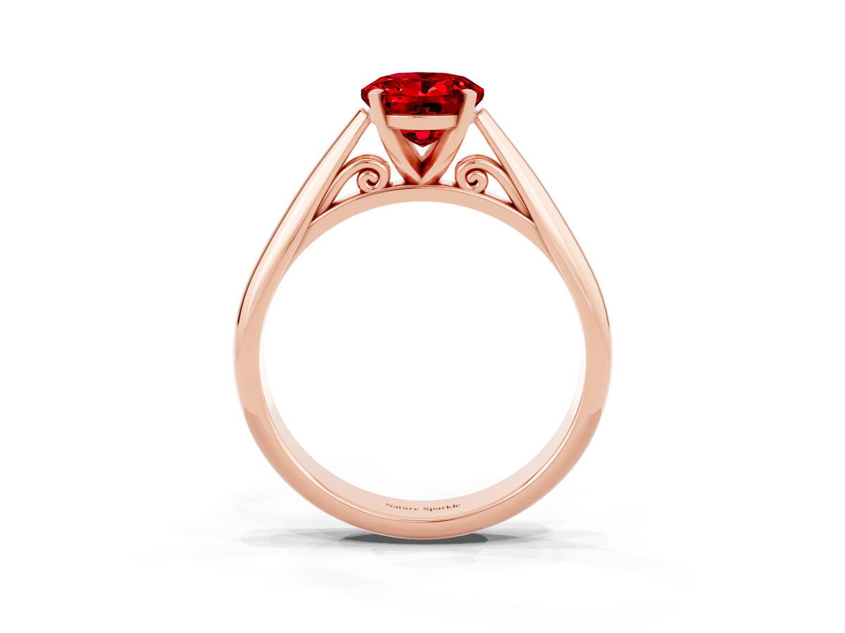 Oval Cut Ruby Cathedral Solitaire Engagement Ring in Rose gold with Prong Setting_3