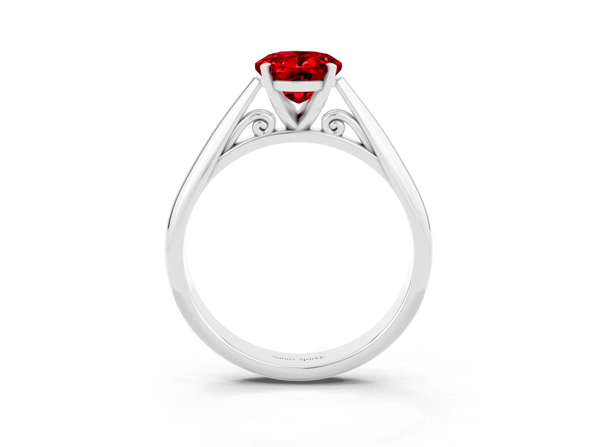 Oval Cut Ruby Cathedral Solitaire Engagement Ring in Silver with Prong Setting_3