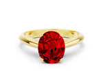 Oval Cut Ruby Cathedral Solitaire Engagement Ring in Yellow gold with Prong Setting